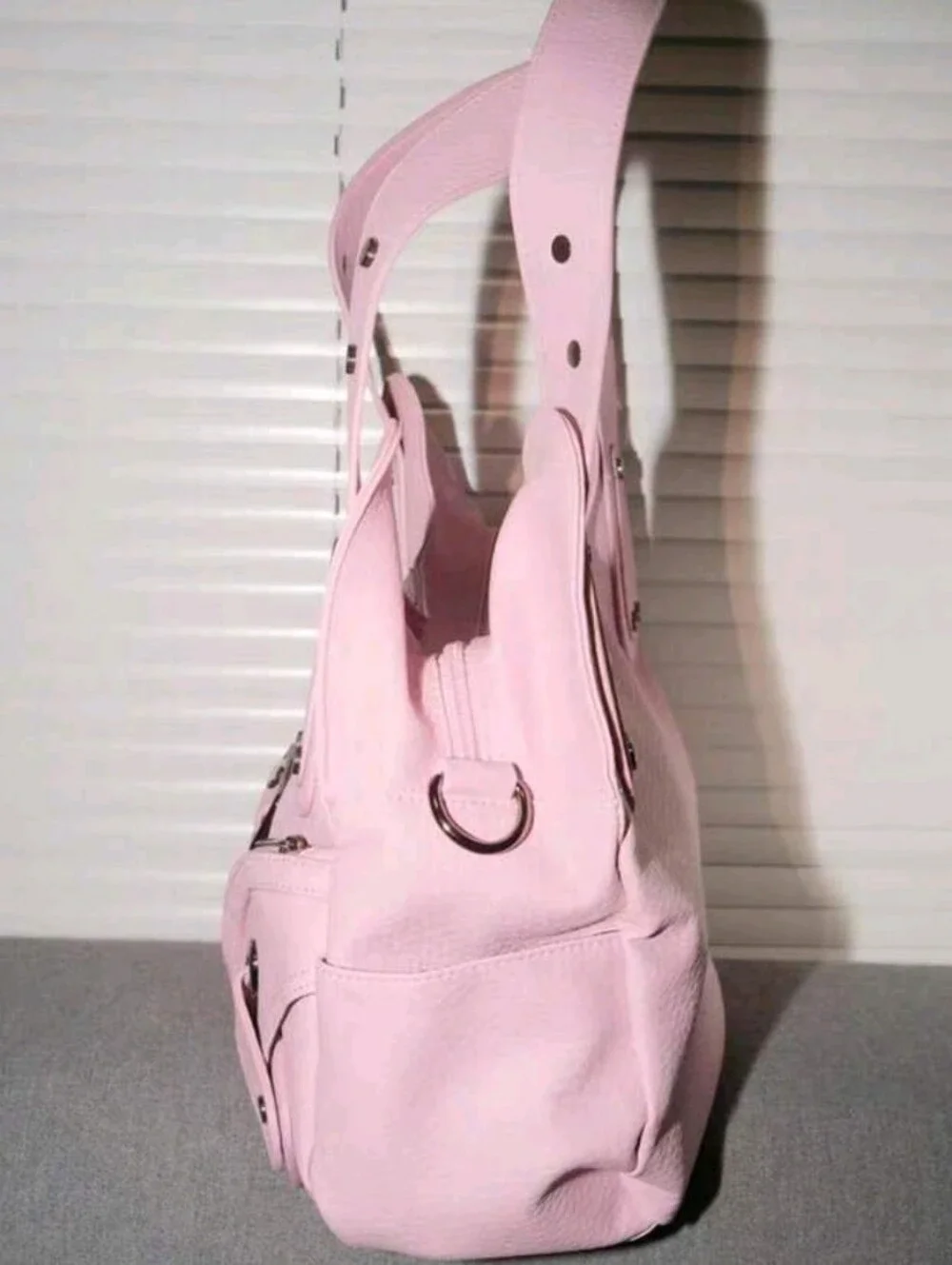 Stylish Pink Leather Shoulder Bag - Soft Pink Women's Handbag